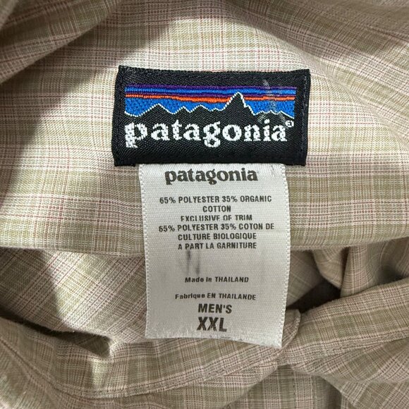 Patagonia Shirt Men's XXL Button-Up‎ Long Sleeve Vented Back Pockets Plaid Beige - Picture 8 of 13